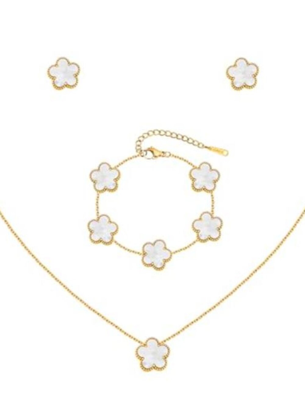 Gold Necklaces Bracelets Earring Set - 18K Gold Plated Flower Bracelet